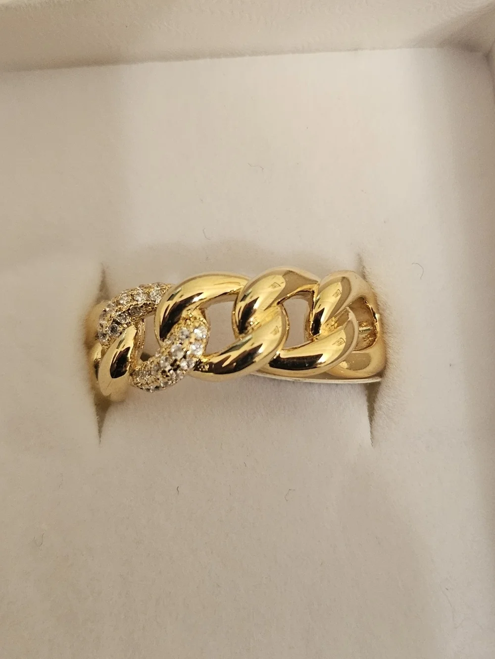 14K Gold Filled Chunky Chain Link Ring w/ CZ Accents Size 9 - Picture 3 of 3